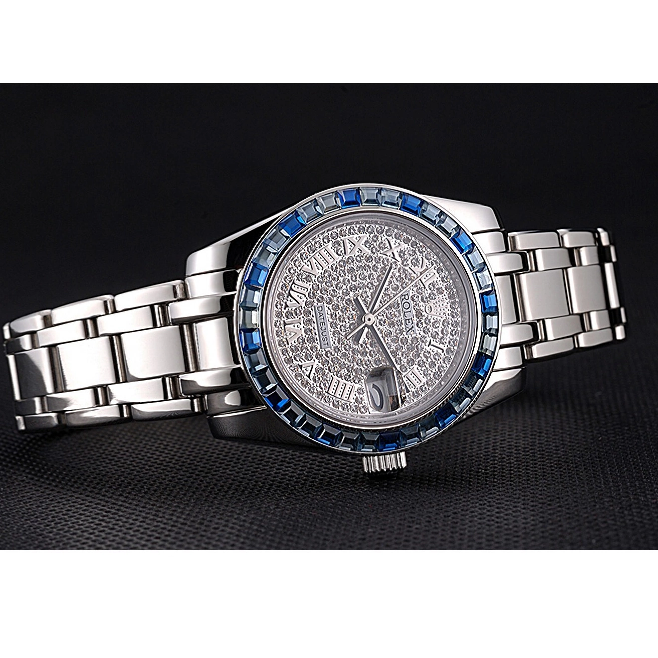 Rolex aaa copy 622834 Case Datejust Steel Rolex Bezel Stainless Dial Diamond Blue Jewels Bracelet And 0724